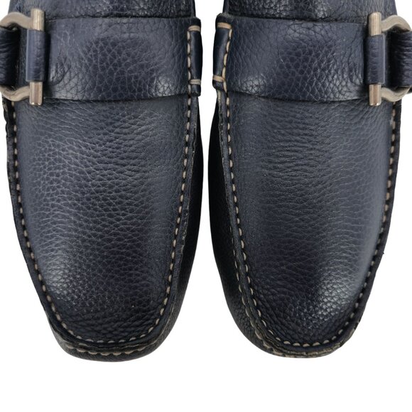 Salvatore Ferragamo Mens 9.5 Navy Blue Leather Driving Loafers Dress Shoes Italy - Picture 12 of 13